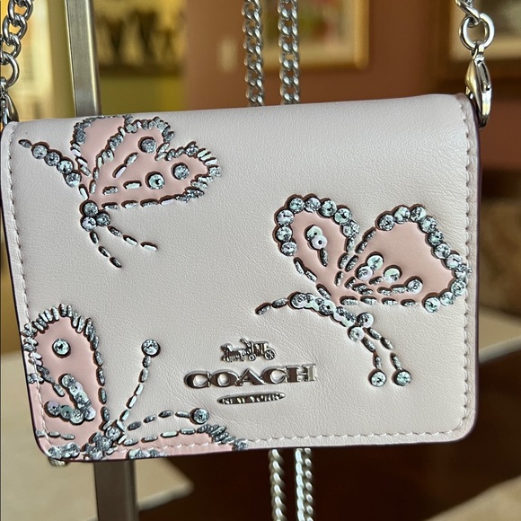 Coach Pink Embellished Butterfly Mini Crossbody NWT - Picture 3 of 16